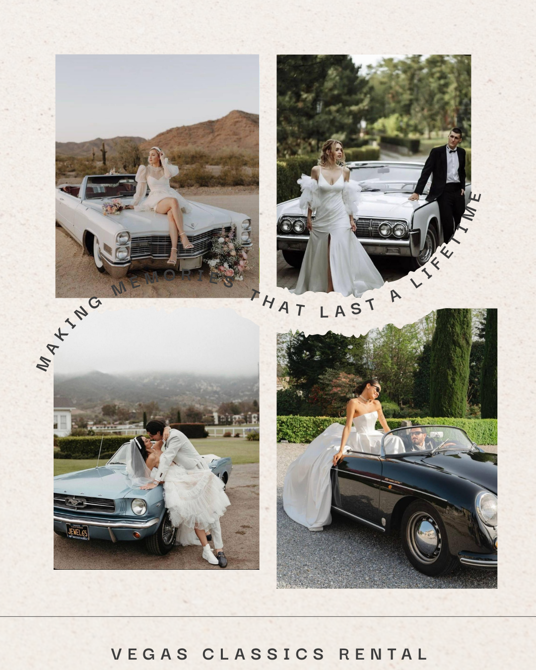 Classic convertible with newlyweds